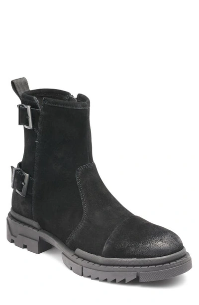Shop Karl Lagerfeld Double Buckle Suede Engineer Boot In Black