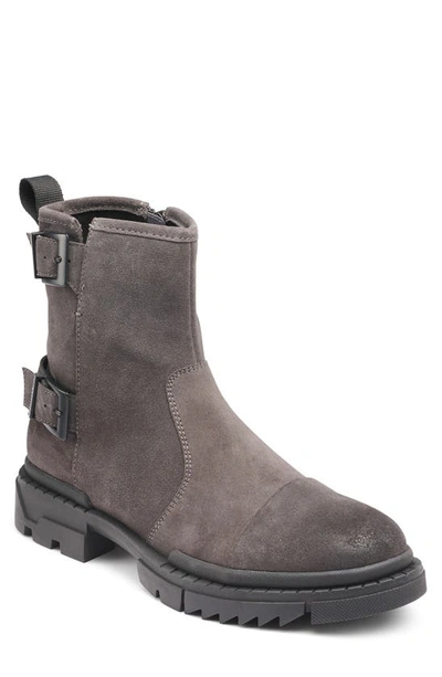 Shop Karl Lagerfeld Double Buckle Suede Engineer Boot In Grey