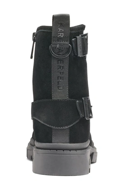 Shop Karl Lagerfeld Double Buckle Suede Engineer Boot In Black