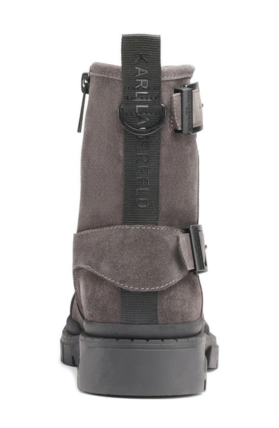 Shop Karl Lagerfeld Double Buckle Suede Engineer Boot In Grey