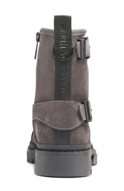 Karl Lagerfeld Double Buckle Suede Engineer Boot In Grey