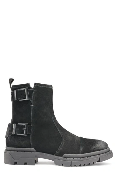 Shop Karl Lagerfeld Double Buckle Suede Engineer Boot In Black