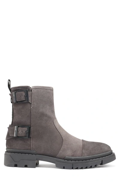 Shop Karl Lagerfeld Double Buckle Suede Engineer Boot In Grey