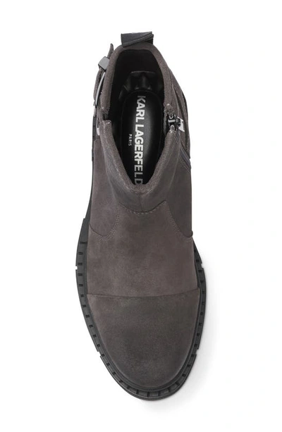 Karl Lagerfeld Double Buckle Suede Engineer Boot In Grey