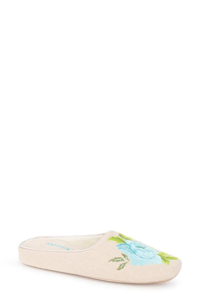 Shop Patricia Green Embroidered Peony Slipper In Linen
