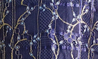 Popatu Floral Lace Overlay Dress In Blue Multi
