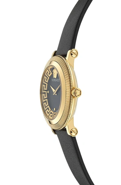 Shop Versace Greca Flourish Leather Strap Watch, 35mm In Ip Yellow Gold