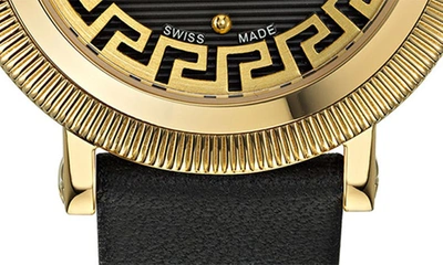 Shop Versace Greca Flourish Leather Strap Watch, 35mm In Ip Yellow Gold