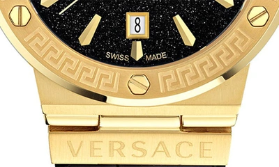 Shop Versace Greca Logo Leather Strap Watch, 38mm In Ip Yellow Gold
