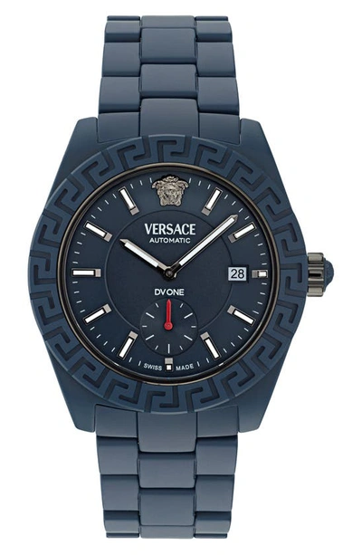 Shop Versace Dv One Ceramic Bracelet Chronograph Watch, 43mm In Blue Ceramic