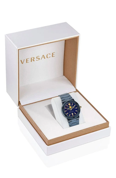 Shop Versace Greca Logo Bracelet Watch, 38mm In Ip Blue