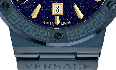 Shop Versace Greca Logo Bracelet Watch, 38mm In Ip Blue