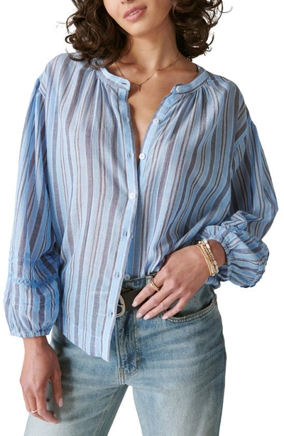 Shop Lucky Brand Stripe Button Front Shirt In Blue Stripe