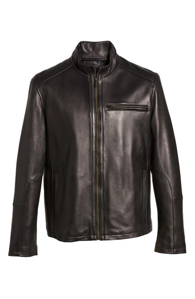 Shop Cole Haan Lambskin Leather Moto Jacket In Black