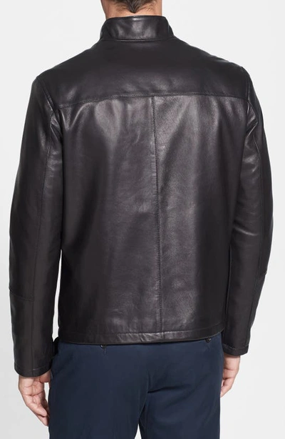 Shop Cole Haan Lambskin Leather Moto Jacket In Black