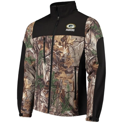 Shop Dunbrooke Realtree Camo/black Green Bay Packers Circle Hunter Softshell Full-zip Jacket