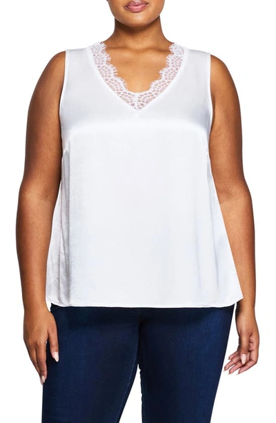 Shop Estelle Alessandra Lace Trim Satin Tank Top In Milk