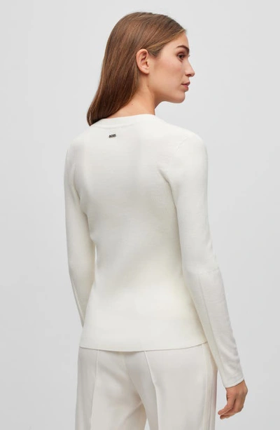 Shop Hugo Boss Faramena Rib Henley Sweater In Soft Cream