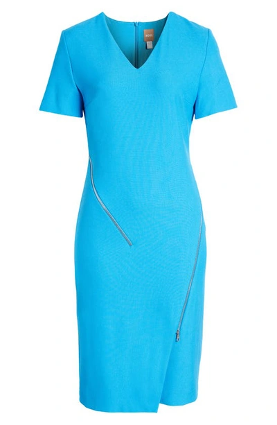 Shop Hugo Boss Durzira Zip Detail Sheath Dress In Brilliant Blue