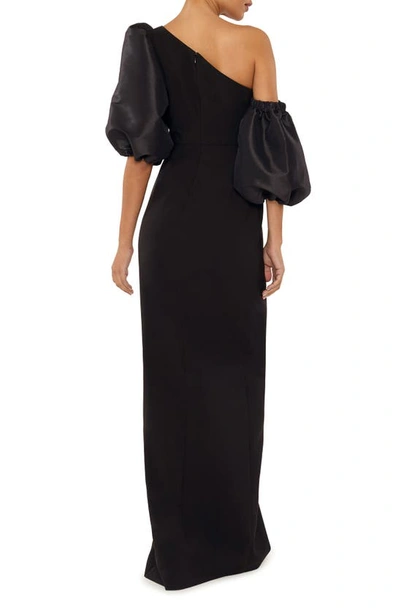 Shop Likely Natasha One-shoulder Puff Sleeve Gown In Black