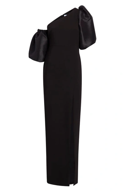 Shop Likely Natasha One-shoulder Puff Sleeve Gown In Black