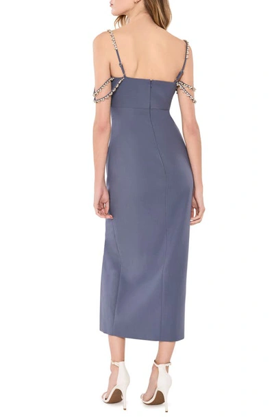 Shop Likely Hank Embellished Strap Cold Shoulder Midi Dress In Night Shadow