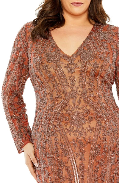 Shop Fabulouss By Mac Duggal Embellished Long Sleeve Midi Cocktail Dress In Rosewood