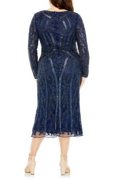 Shop Fabulouss By Mac Duggal Embellished Long Sleeve Midi Cocktail Dress In Midnight
