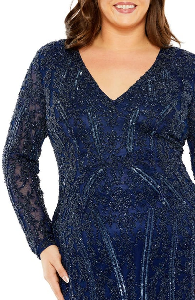 Shop Fabulouss By Mac Duggal Embellished Long Sleeve Midi Cocktail Dress In Midnight