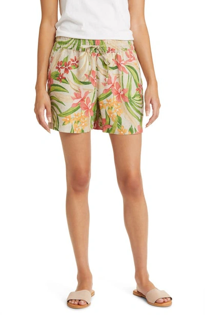 Shop Tommy Bahama Calli Cove Tropical Print High Waist Linen Shorts In Travertine