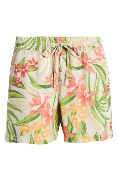 Shop Tommy Bahama Calli Cove Tropical Print High Waist Linen Shorts In Travertine