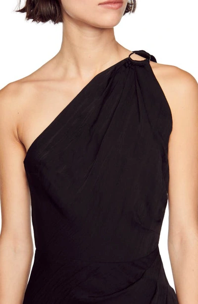 Shop Sandro Capricorne One-shoulder Midi Dress In Black
