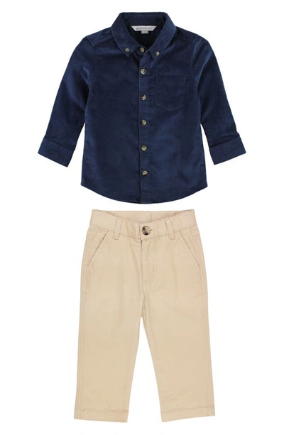 Shop Ruggedbutts Kids' Corduroy Button-down Shirt & Chino Pants In Navy