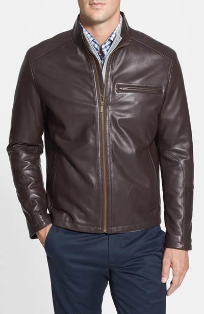 Cole Haan Streamlined Moto Leather Jacket In Java
