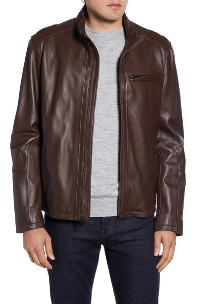 Cole Haan Streamlined Moto Leather Jacket In Java