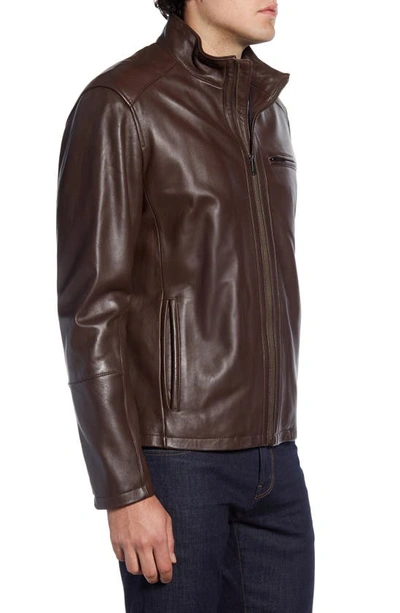 Cole Haan Streamlined Moto Leather Jacket In Java