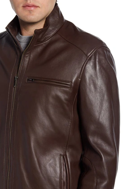 Cole Haan Streamlined Moto Leather Jacket In Java