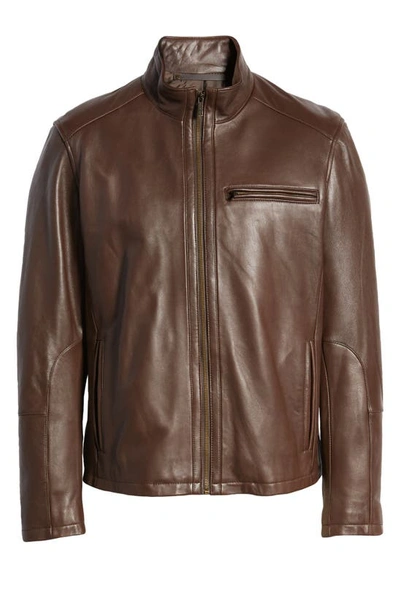Cole Haan Streamlined Moto Leather Jacket In Java