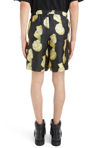 Shop Givenchy Formal Lemon Print Elastic Waist Silk Shorts In Black/ Yellow