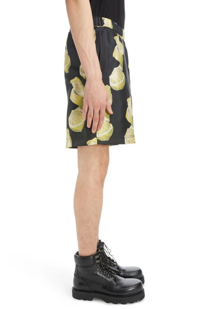 Shop Givenchy Formal Lemon Print Elastic Waist Silk Shorts In Black/ Yellow