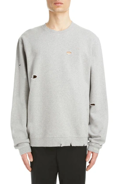 Shop Givenchy Classic Fit Destroyed Crewneck Sweatshirt In Heather Grey