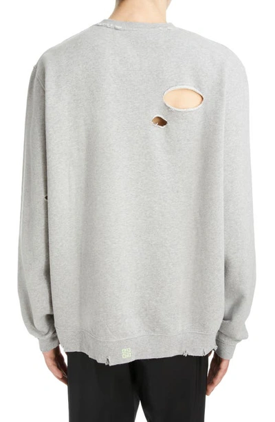 Shop Givenchy Classic Fit Destroyed Crewneck Sweatshirt In Heather Grey