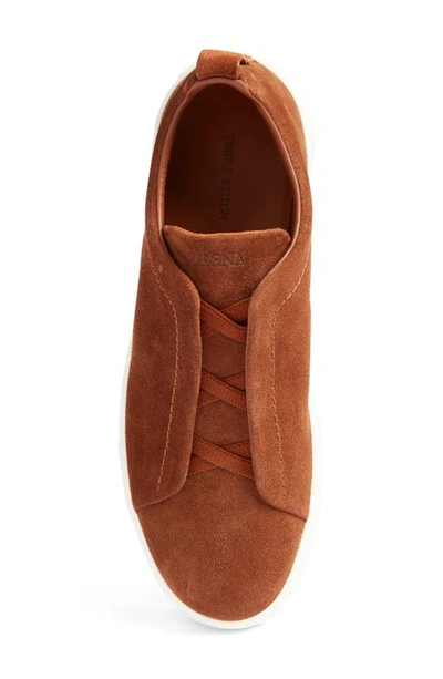 Shop Zegna Triple Stitch Suede Slip-on Sneaker In Vicuna