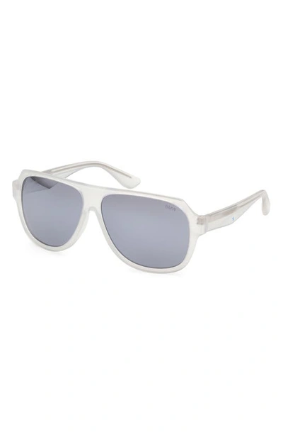 Shop Bmw 59mm Geometric Sunglasses In Crystal / Smoke Mirror