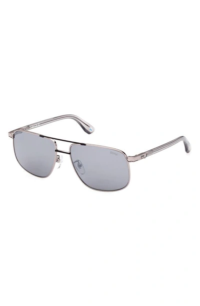 Shop Bmw 57mm Mirrored Square Sunglasses In Shiny Palladium/ Smoke Mirror