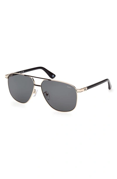 Shop Bmw 61mm Polarized Geometric Sunglasses In Gold / Smoke Polarized