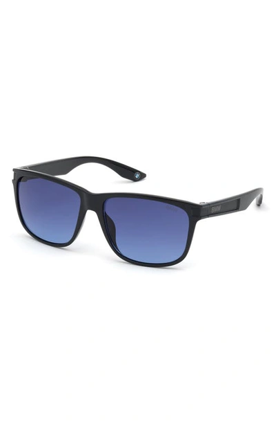 Shop Bmw 60mm Gradient Square Sunglasses In Shiny Black / Gradient Blue