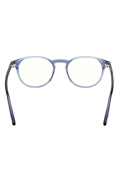 Shop Tom Ford 51mm Round Blue Light Blocking Optical Glasses In Shiny Blue