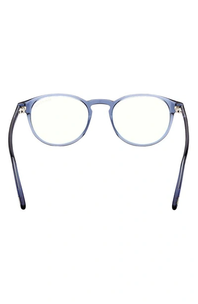Tom Ford 51mm Round Blue Light Blocking Optical Glasses In Shiny Blue