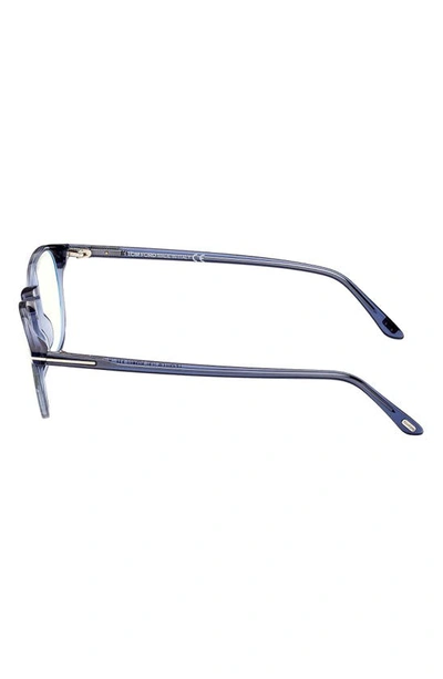 Tom Ford 51mm Round Blue Light Blocking Optical Glasses In Shiny Blue